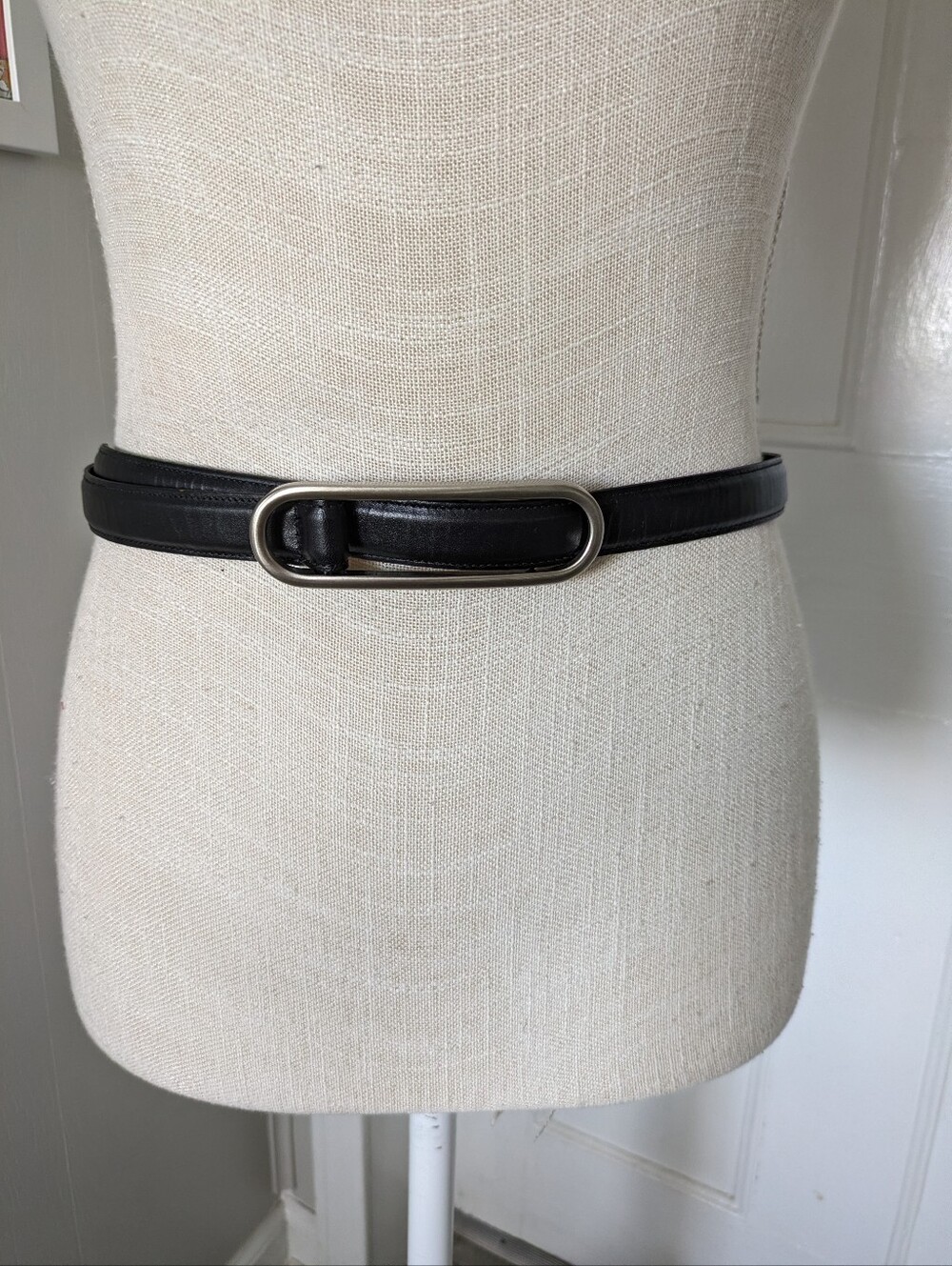 Vintage Sandy Duftler Designs Black Leather Belt Silver Buckle Sm Made In Italy